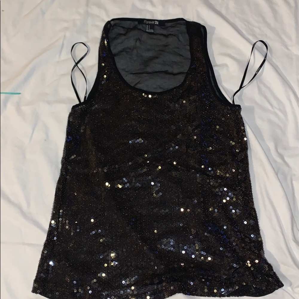 Sheer, sequin, thin, black tank-top, Forever21